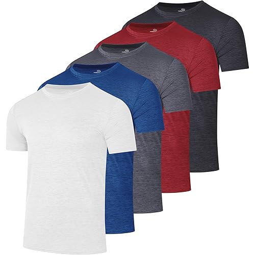 Real Essentials 5 Pack: Youth Dry-Fit Wicking Active Athletic Performance Short Sleeve T-Shirt Boys & Girls Shirts