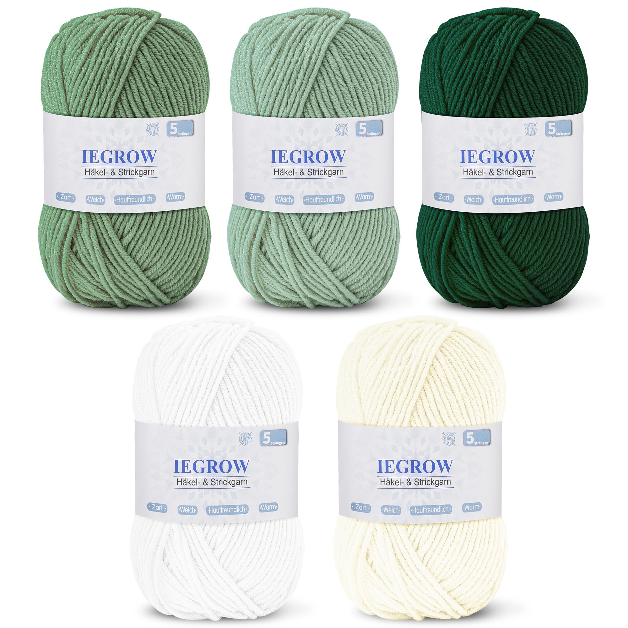 Häkelgarn (50g x 5 Farben), 5-fach Garn zum Stricken, Garn zum Häkeln und Stricken, Handstrickgarn-Sets