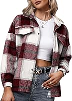 Vista 5 de American Trends Womens Plaid ShacketJacket- Oversized Wool Loose Lapel Coat Button Down Long Sleeve Shacket Shirt For Women
