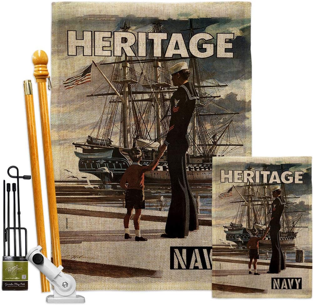 USBrotherhood Navy Heritage US House Flag Armed Forces USN Seabee United State American Military Veteran Retire Small Decorative Gift Yard Banner Double-Sided Made in USA 28 X 40
