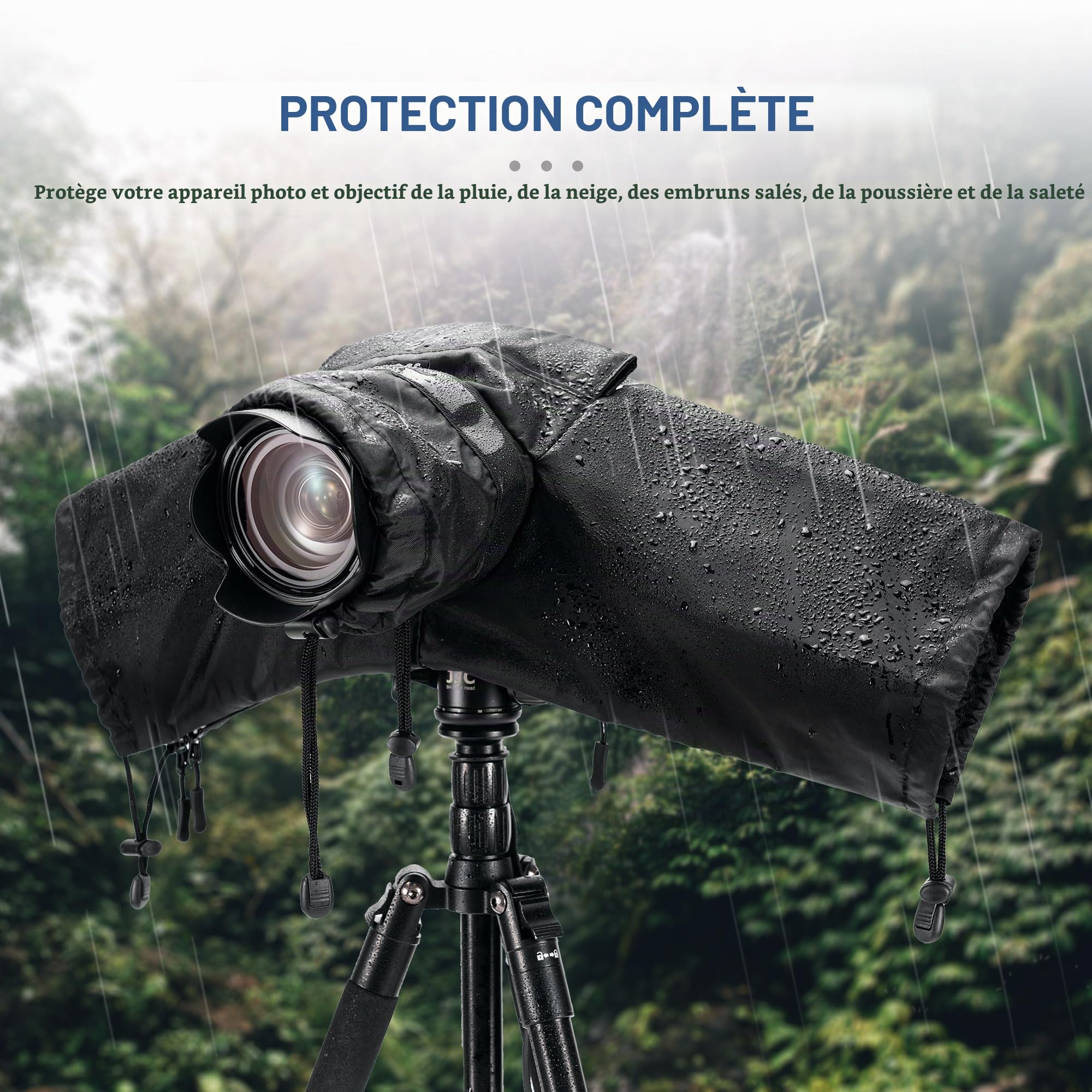 JJC Housse de Pluie en Nylon pour Appareil Photo et objectifs Canon Sony Nikon ≤ 230 mm de Longueur – Sangle et trépied montable, fenêtre de visualisation à Fermeture éclair, Manchons d'objectif Anti