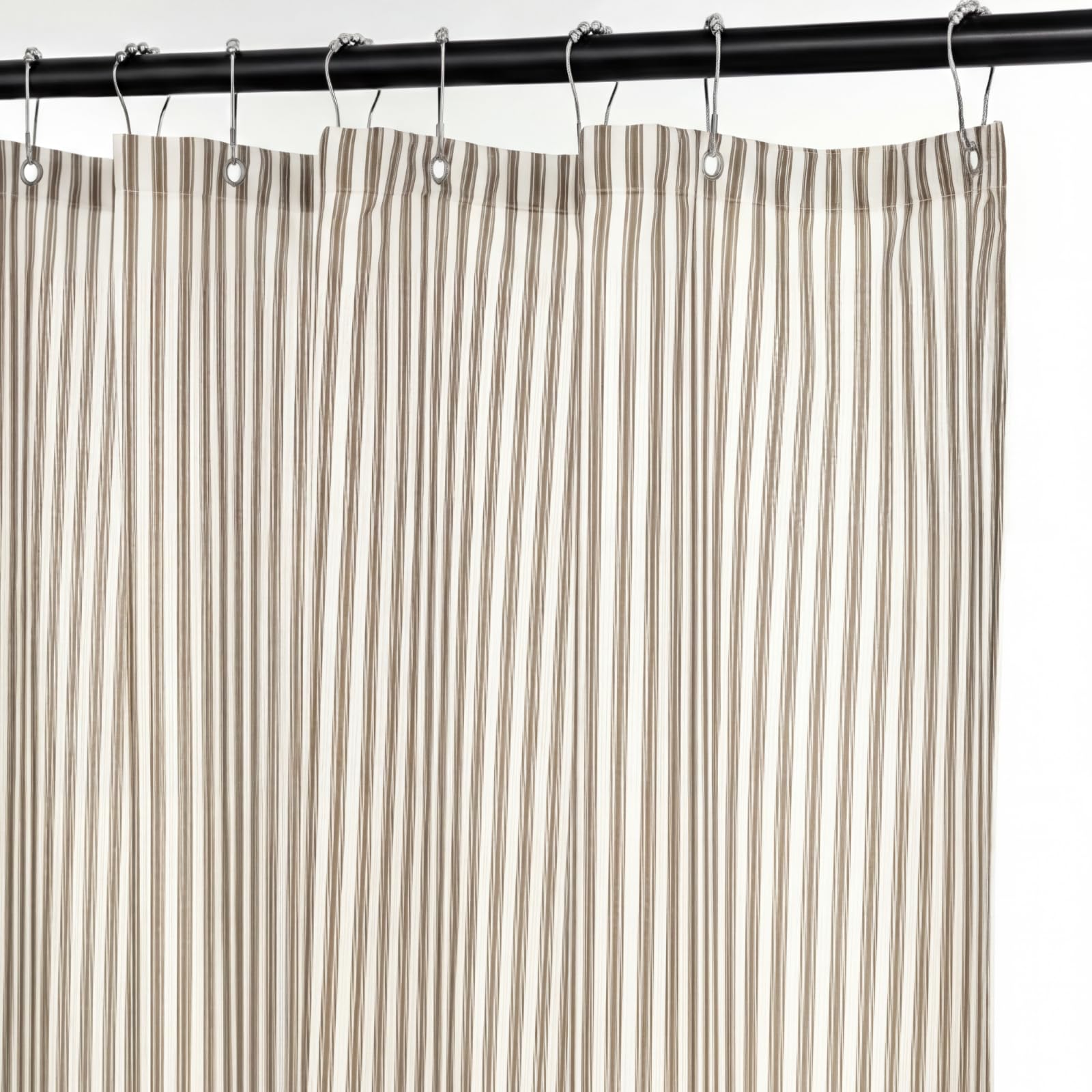 Mindsoft Stripe Cotton Toile Shower Curtain Ticking Stripes Woven Print Curtain Bathroom Decor for Traditional Contemporary Style Kitchen Bath(Brown and White,72 x 72 Inches,Stripe)