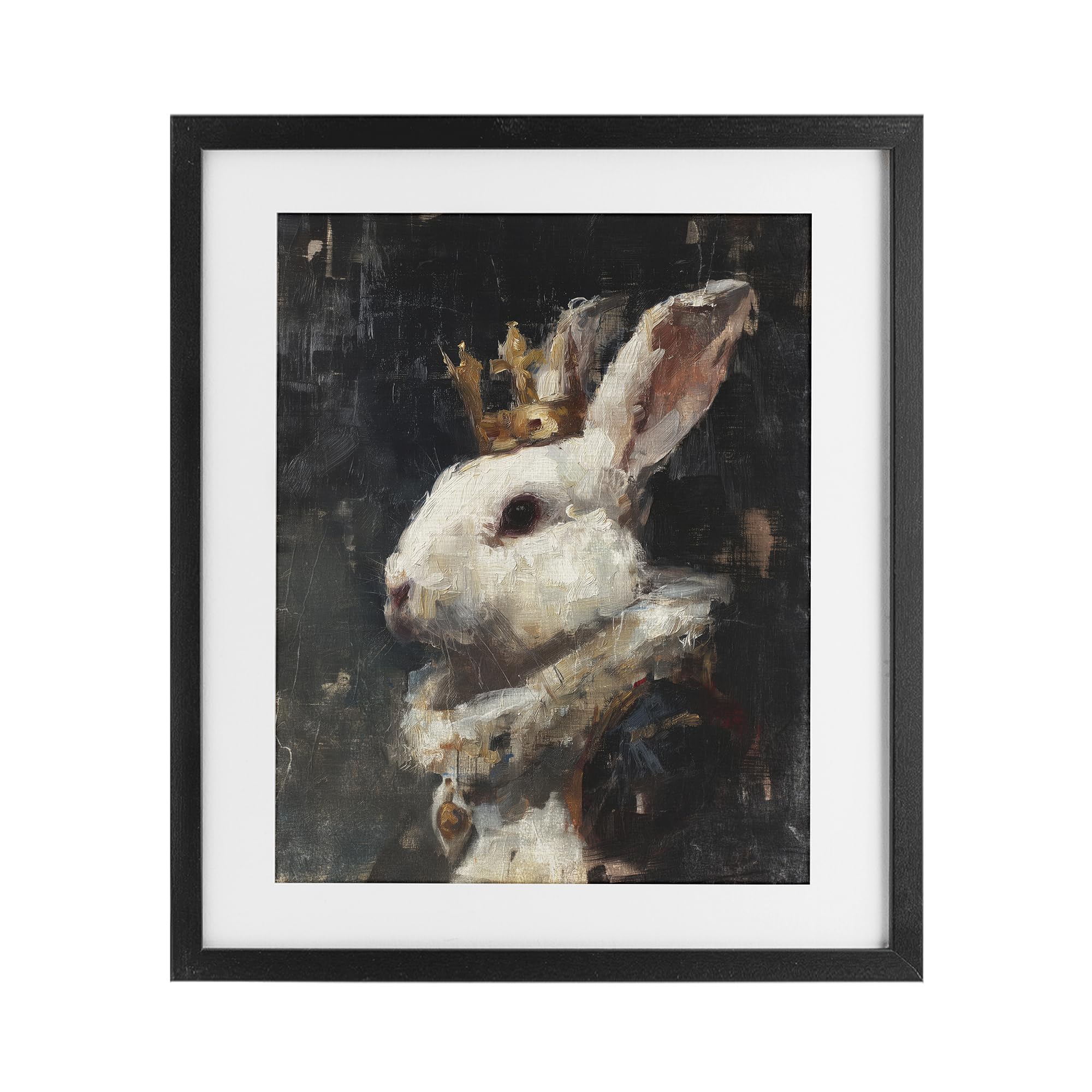 Stupell Industries Regal Crowned Rabbit Portrait 'Regal Monarch Rabbit', Framed Print Under Glass, Black, 17 X 21 Inches, Easy To Hang And Sturdy, Made In Usa, By Svetlana Aleynikova