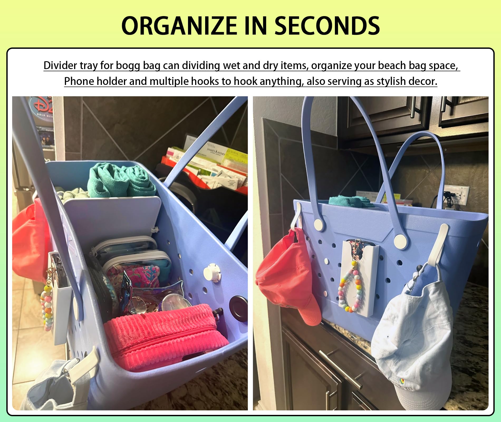 Kooterfun 7Pcs Divider Tray Set for Bogg Bag X-Large Original Accessories with Phone Holder & key Hooks for Bogg bag & Other Rubber Beach Bag, Organizer & Divide Space