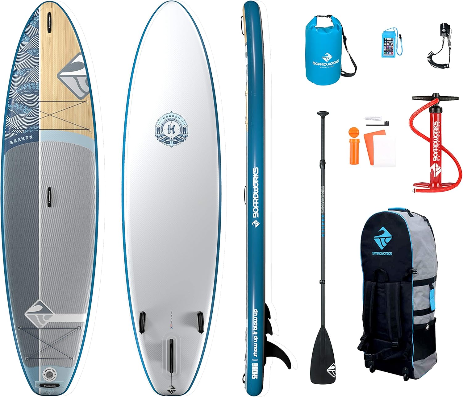 Boardworks SHUBU SUP - All Water Inflatable Stand-Up Paddle Board - SUP Includes Complete Kit with Paddle, Backpack Carry Bag, Leash, Dry Bag and Pump