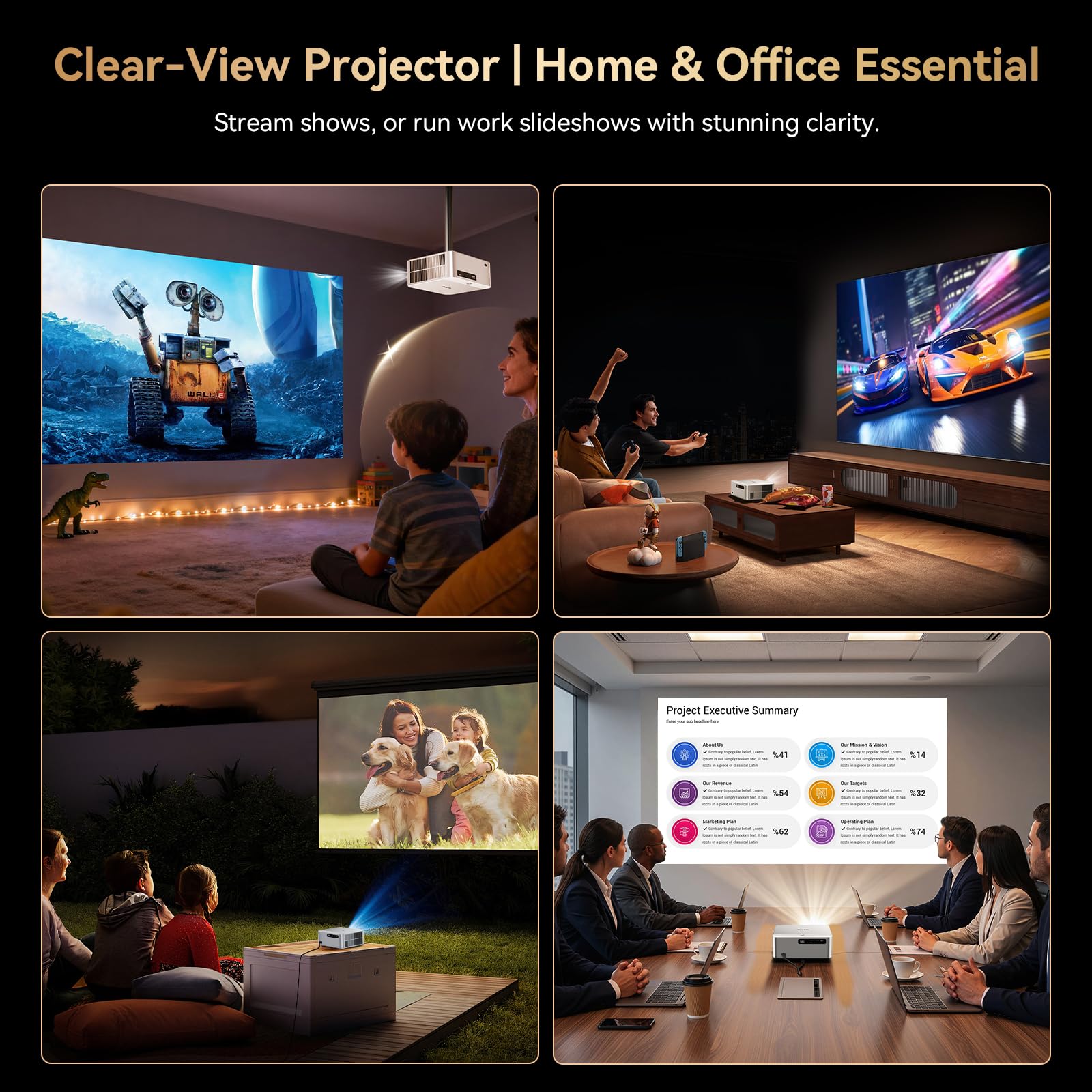 【Official Licensed Google TV】4K Projector with WiFi 6 and Bluetooth, Smart Movie Projector with Auto Focus/HiFi Sound, 200" Display Home Theater, Proyector Compatible with Phone&PC, Indoor&Outdoor Use