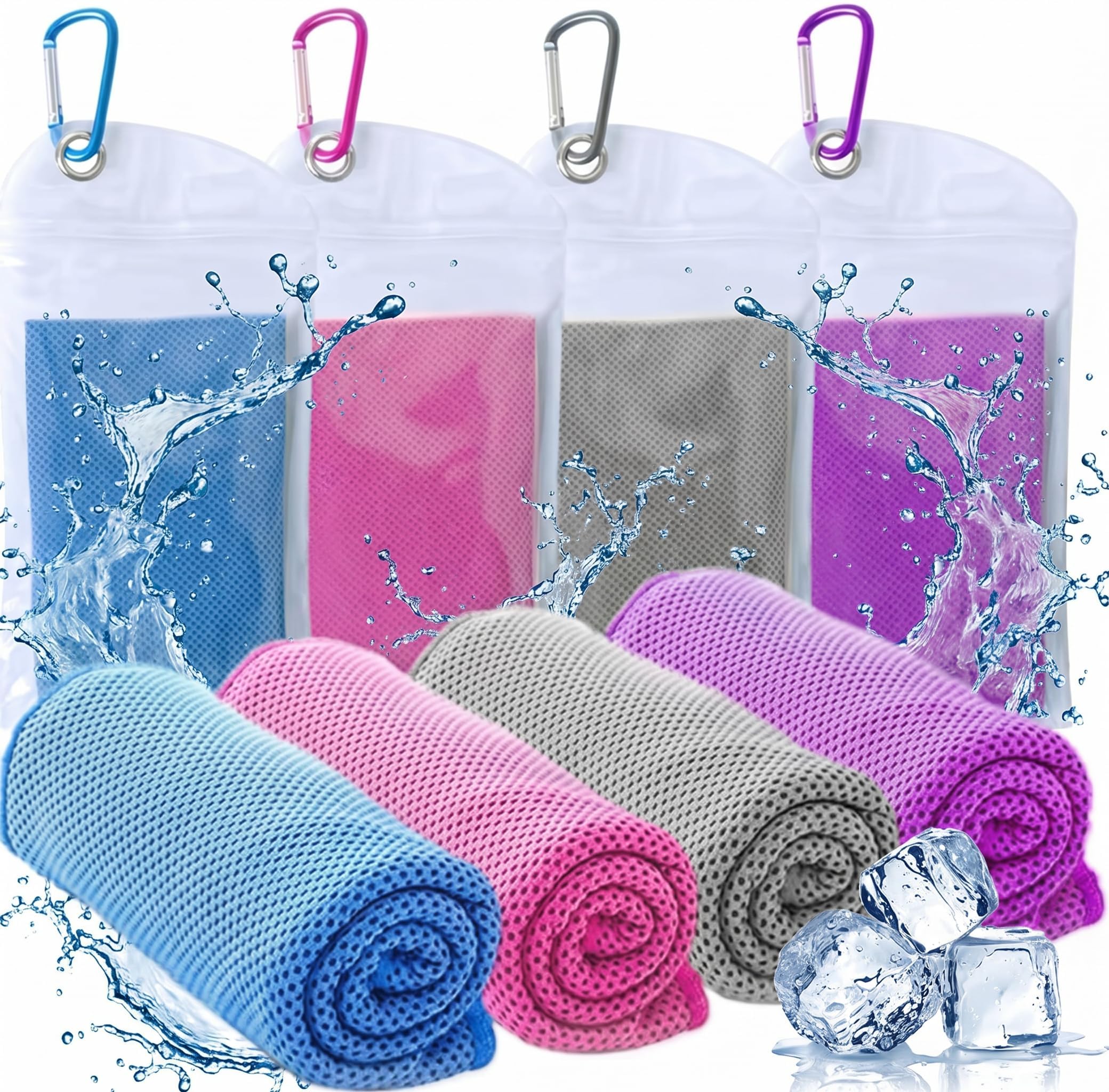 4 Pcs Cooling Towels, 90x30cm, Cool Cold for Neck, Microfibre Soft Breathable Chilly, Ice Towel, Microfiber Towel Microfiber Quick Dry Soft Breathable Chilly Towel for Sports Camping Running Golf Yoga