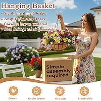 Vista 2 de Cestas colgantes de metal de 14 pulgadas para plantas al aire libre, paquete de 4, cestas colgantes redondas de alambre de metal con revestimiento