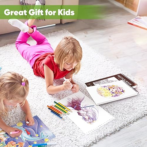 Miniatura 62 de Soucolor - Cuaderno de bocetos de 9 x 12 pulgadas, paquete de 1 de 100 hojas, encuadernado en espiral, libre de ácido (68 libras/100 g/m²), bloc