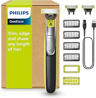 PHILIPS OneBlade 360 Face & Body - elektrischer Rasierer, Trimmer & Bodygroomer, 3x 360 Klingen, 4x Trimmaufsätze (1/2/3/5 mm), 2x Körperaufsätze, Nass- & Trockenrasur für Gesicht & Körper (QP2834/31)