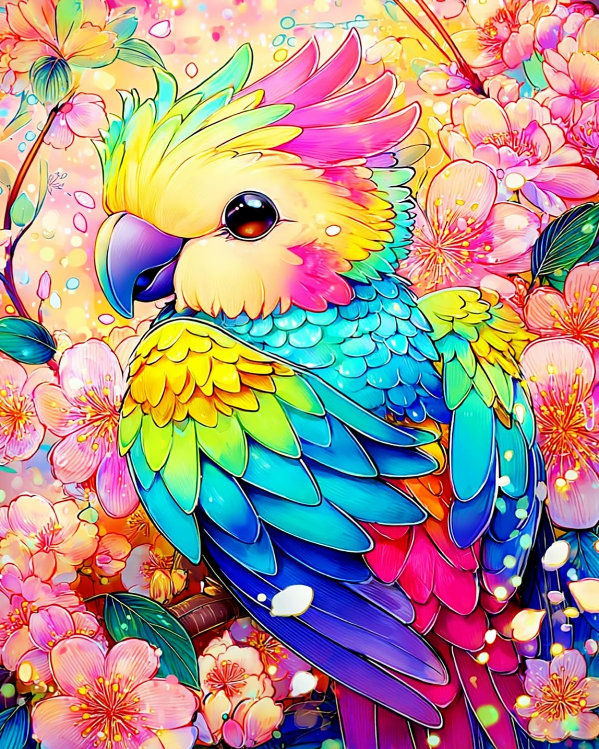 LIUBAISHI Paint by Numbers Kit for Adults, Colourful Parrot Theme, 40x50 cm Acrylic Canvas, with 3 Brushes