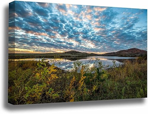Wichita Mountains Canvas Wall Art (Ready to Hang) Gallery Wrap of Scenic Sky Over Lake Jed Johnson in Oklahoma Landscape Wall Art Nature Decor (1.5"