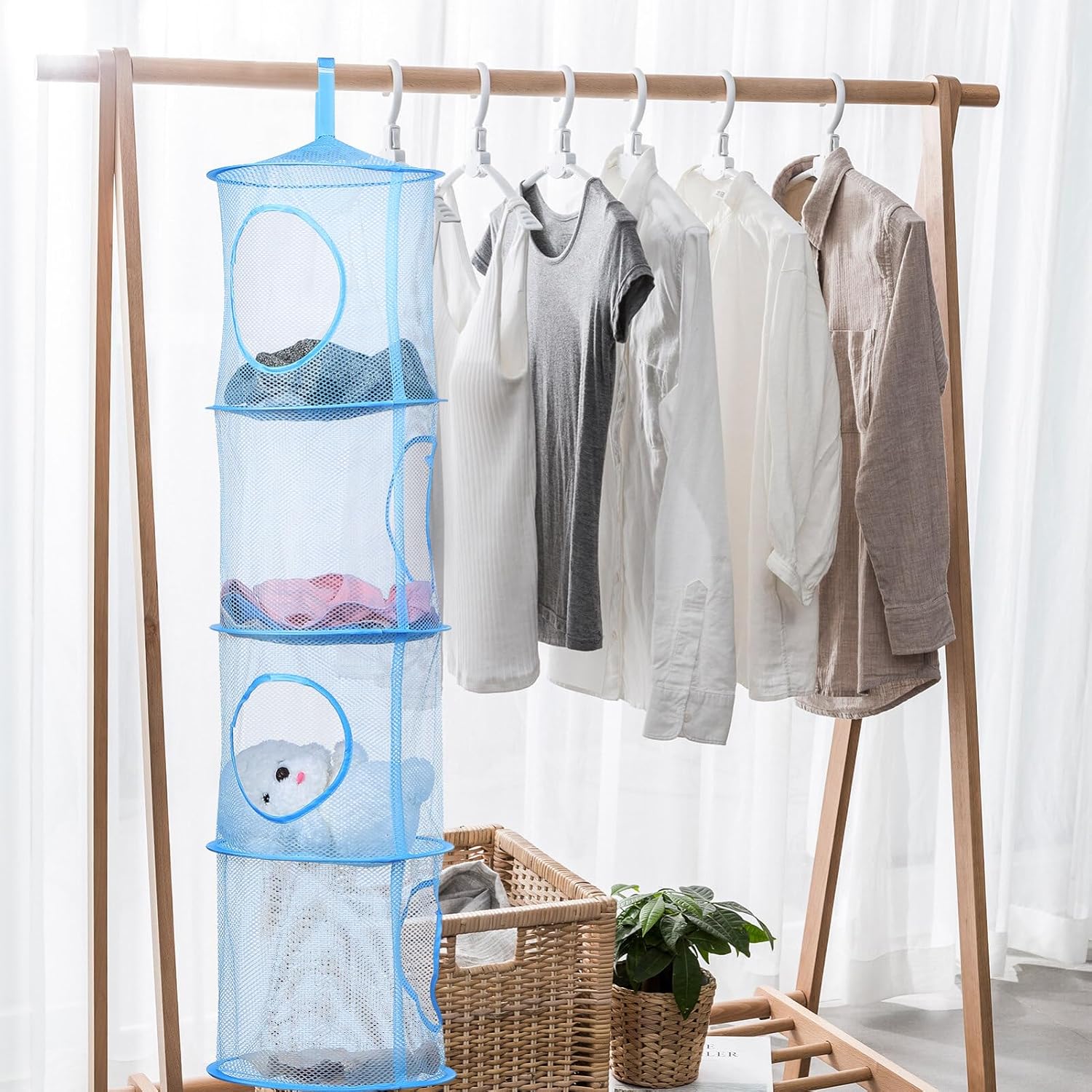 PRETYZOOM 3pcs Hanging Toy Storage Net Breathable Mesh Organizer for Underwear Drying Stuffed Animal Storage Design Space-Saving for Closet Door Use Grey