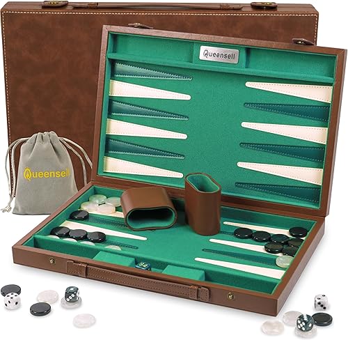 Miniatura 10 de Juegos de backgammon para adultos – Juego de mesa de cuero PU de 38 cm – Juego de backgammon clásico de viaje de 2 jugadores con 32 piezas de juego,