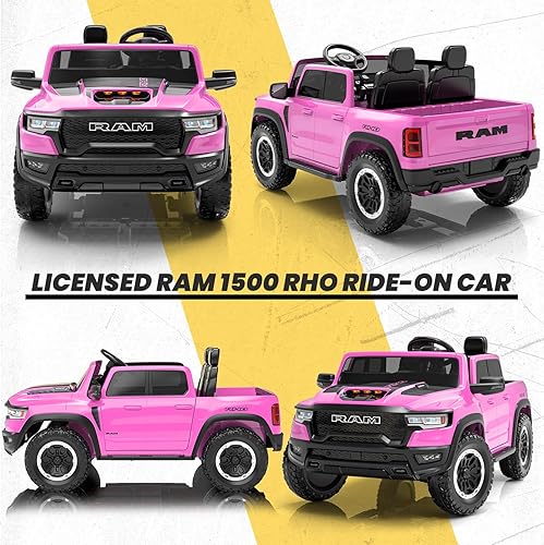 Miniatura 7 de RAM 1500 RHO - Auto de paseo con licencia de 24 V para niños, auto rosa de 2 plazas para niñas con control remoto, automóvil eléctrico para niños