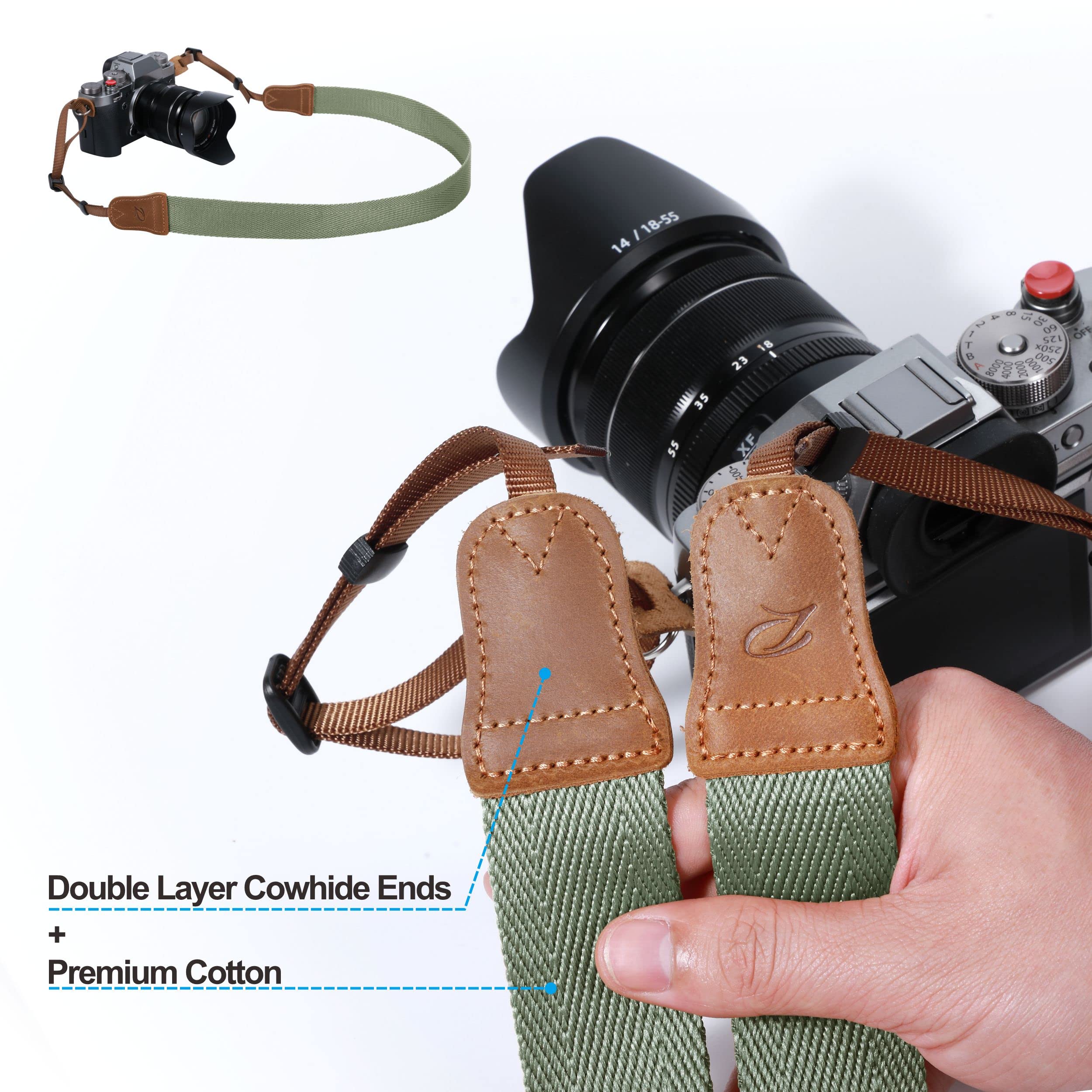 Sangle Appareil Photo Padwa Lifestyle En Coton Brodé Vintage & Cuir De Vachette - Bandoulière Réglable 2" Pour DSLR