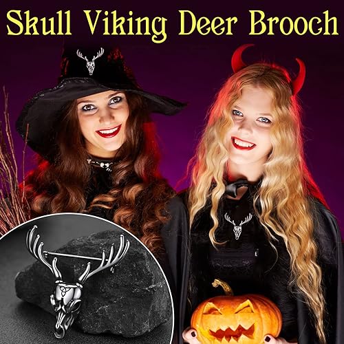 Vista 15 de FaithHeart Broches para mujer, diseño de calavera punk/araña/cuernos con delicado embalaje de regalo