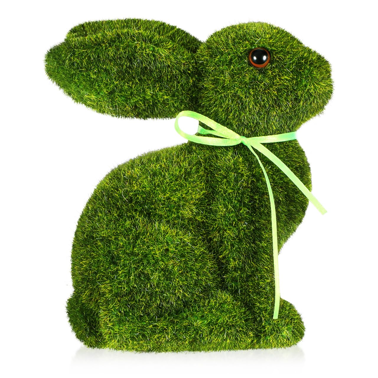 Conejo flocado de Pascua con acabado de musgo sintético ideal para mesa de espuma decorativa