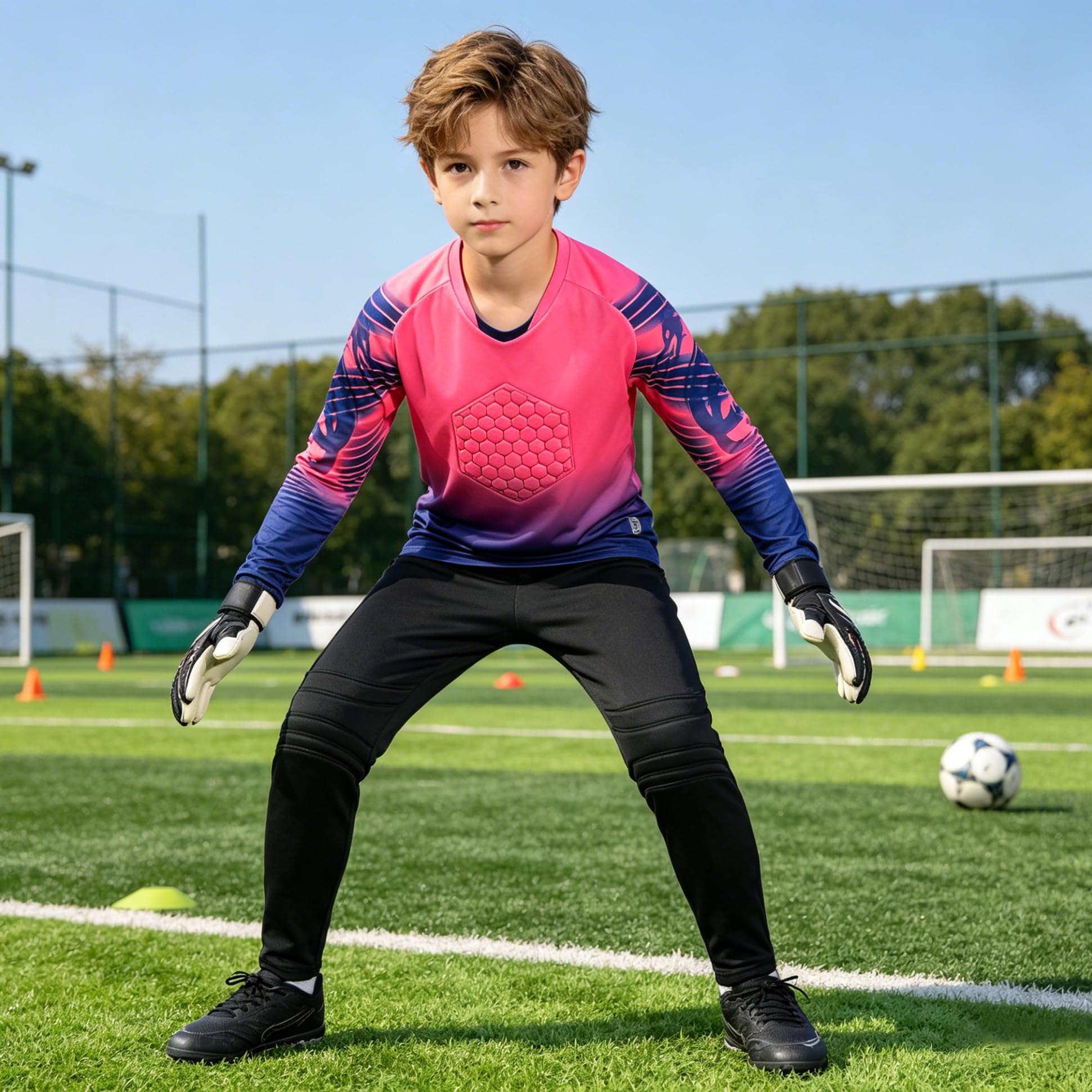 Conjunto de portero de balonmano y fútbol, camiseta de portero transpirable con almohadilla protectora para adultos y niños, pantalones de portero acolchados