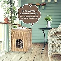 Vista 2 de Caja de arena para gatos con alfombrilla de arena suave; muebles ocultos de baño para gatos con puerta; casa de gato tejida a mano con gran espacio