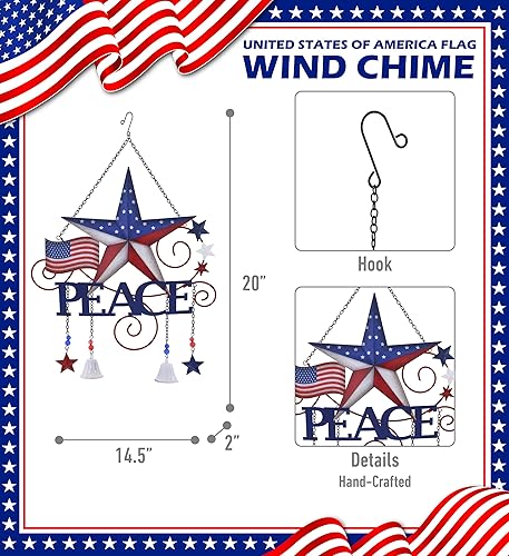 Miniatura 2 de CoTa Global Campanilla de viento de la paz con la bandera de Estados Unidos, diseño patriótico para interiores o exteriores, decoración del hogar