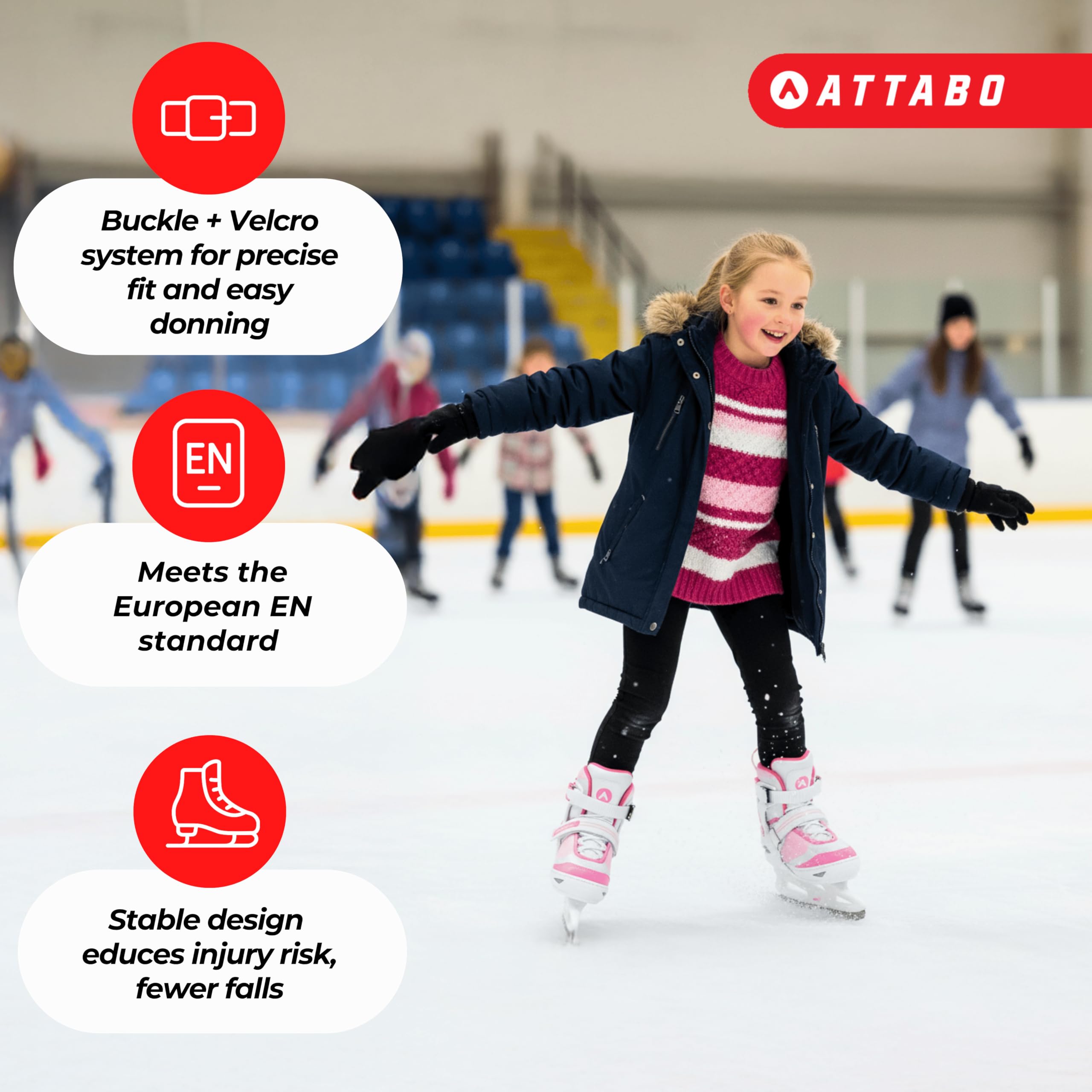 ATTABO Kinder Eiskunstlauf Schlittschuhe mit 5-stufiger Größenverstellung | Warm gefüttert, stabil und bequem | Edelstahl-Kunstlaufkufe für einfaches Fahren Lernen