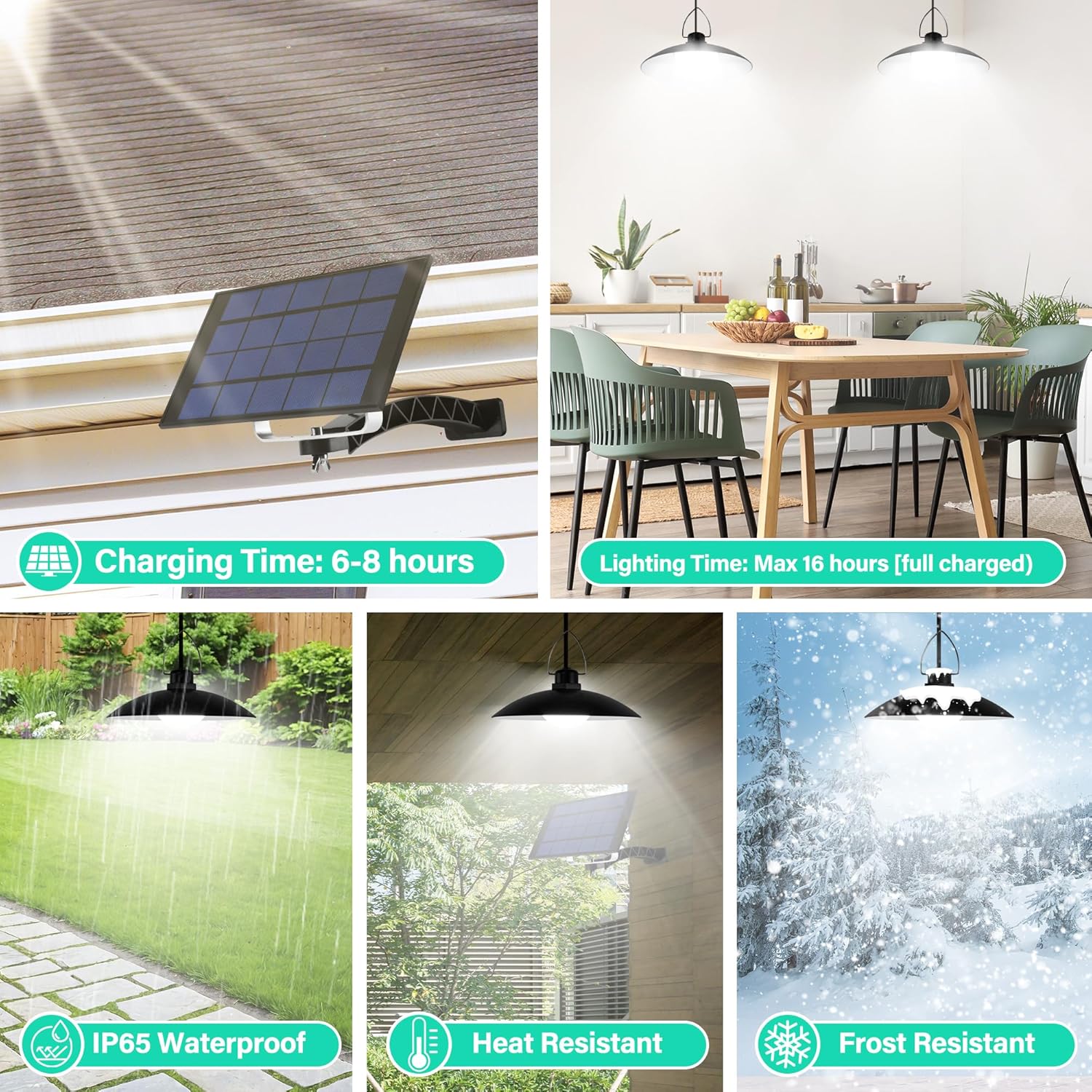 Solar Pendant Shed Light, Chicken Coop Indoor Lights with Remote Control, 4x9.8ft Cable IP65 Waterproof Gazebo Lights for Patio Garden, Barn