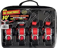 Vista 1 de Erickson 04418 Pro Series Roja Correa de Amarre Retráctil con Trinquete de 1" x 10', (Bolsa de Almacenamiento de 4, Capacidad de Carga de 1200 lb)