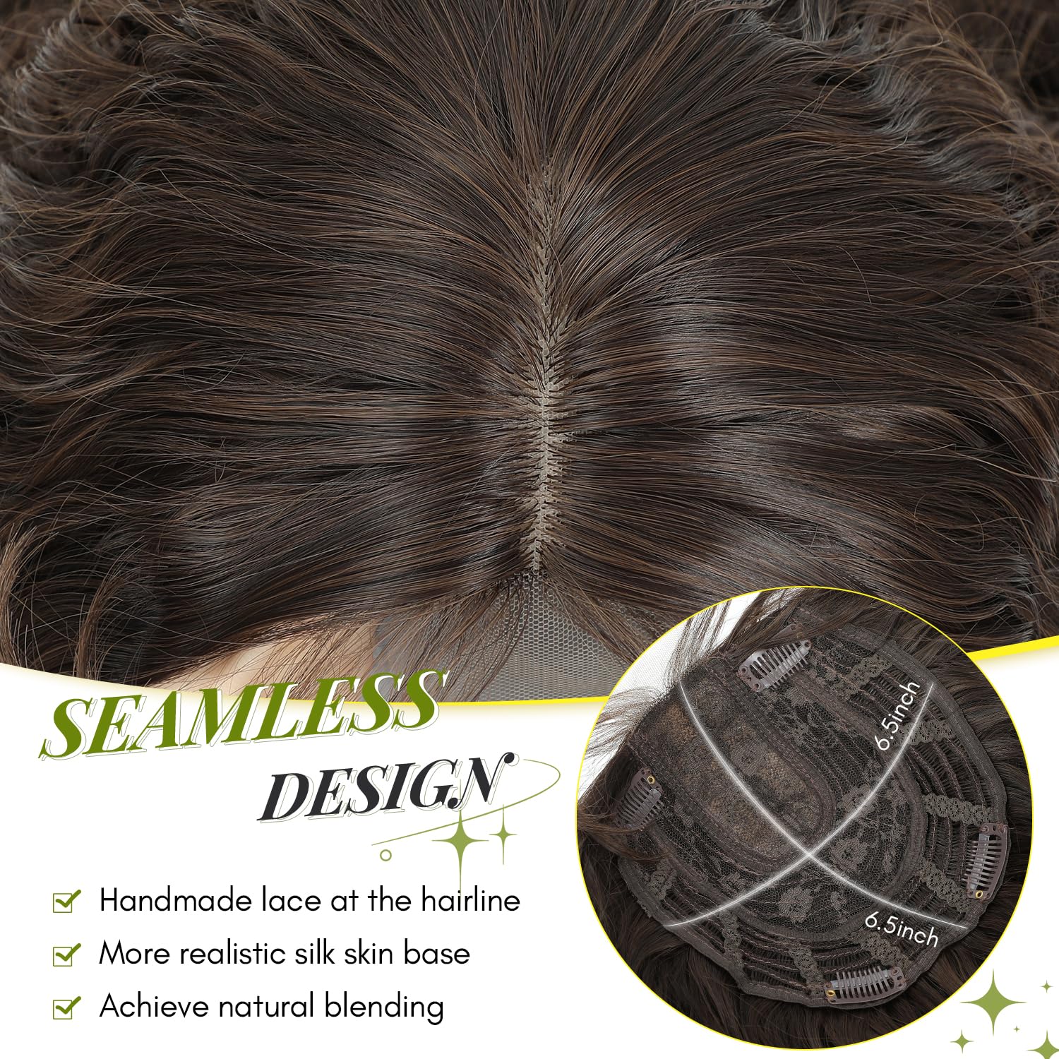 Natural Curly Hair Topper for Women-20inch Lightweight & Breathable Topper Hair Pieces for Thinning Hair, Heat Resistant Fiber Wiglet with Lace Edge to Blending well, Perfect for Daily Use & Styling