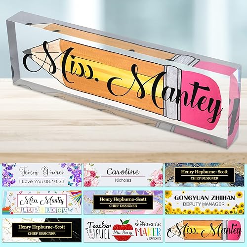 Placa de nombre de escritorio personalizada para profesores, placa de nombre para escritorios, placa de escritorio de vidrio acrílico transparente
