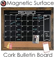 Vista 2 de Loddie Doddie Calendario de pizarra con marco rústico de 18 x 24 pulgadas y calendario combinado de boletines con tablero de corcho. Colección