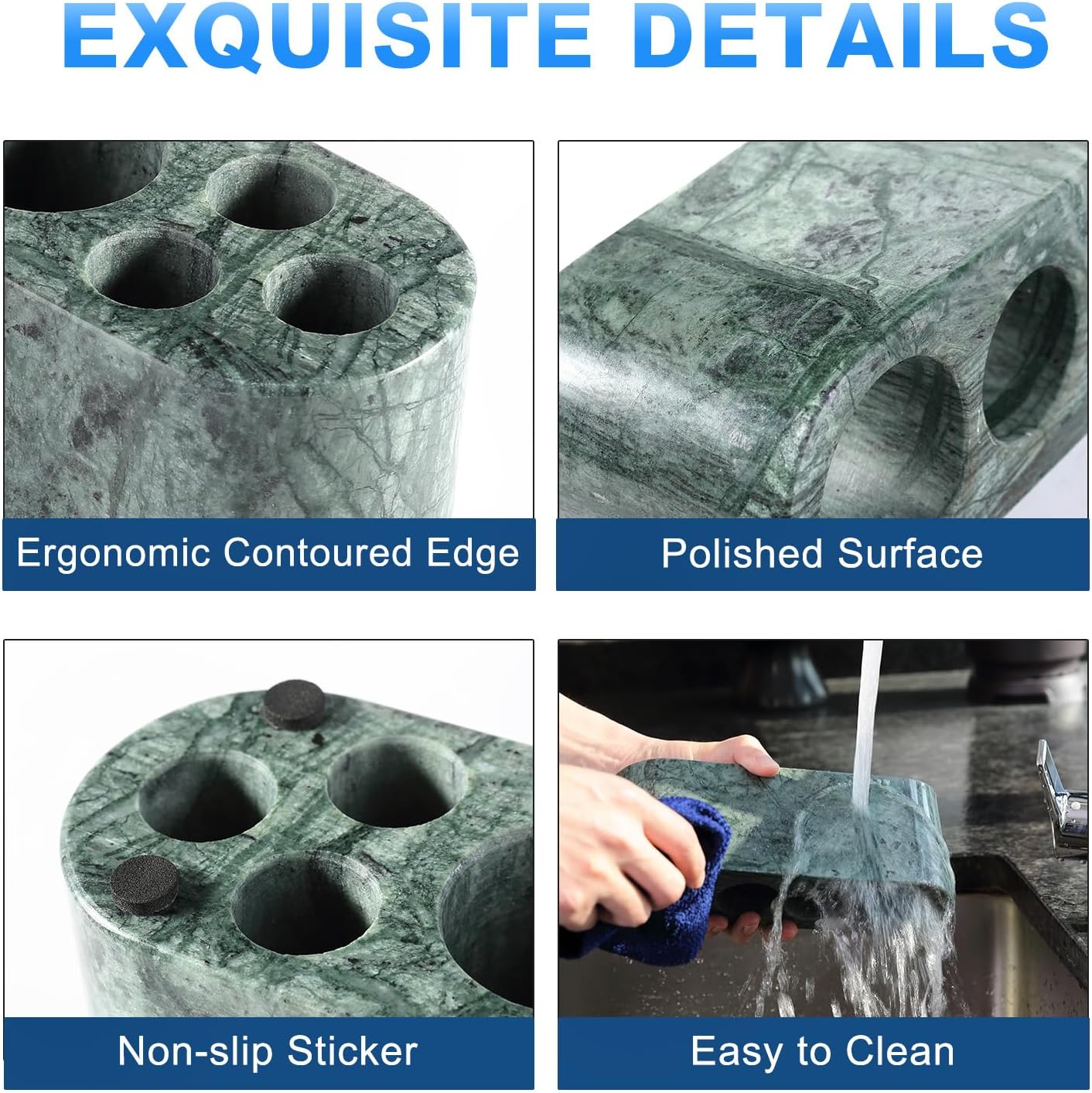 BCS Toothbrush Holder for Bathrooms, 6 Slots Marble Toothbrush Organizer, Makeup Brush Stand Toothbrush Storage Collection for Bathroom Countertop Vanity Organization - Indian Green