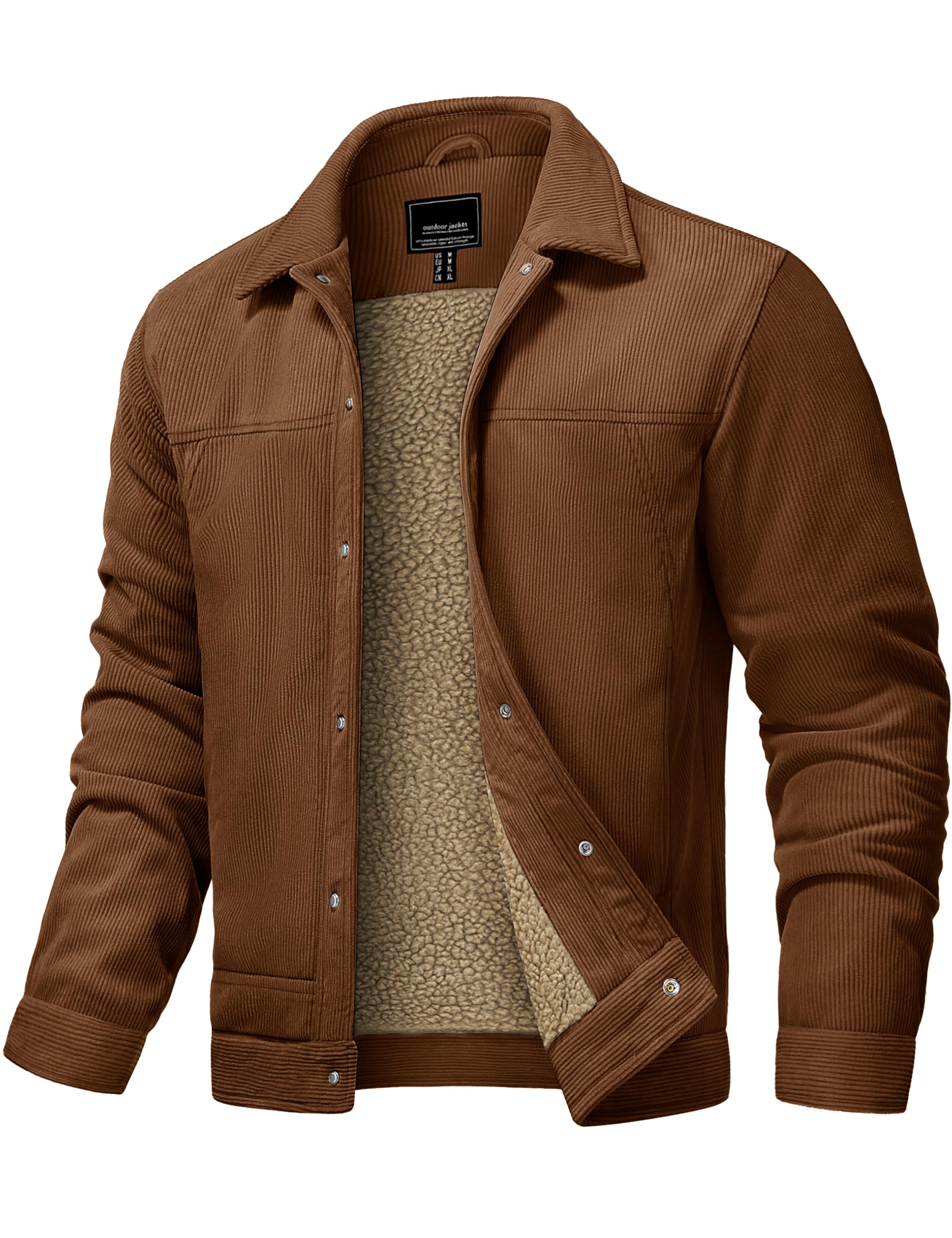 Cotrasen Men's Corduroy Jacket Fleece Lined Winter Coats Warm Button Down | Suitable for winter and autumn, warm, durable, softshell, lightweight, casual, lapel, regular fit, multi-pocket