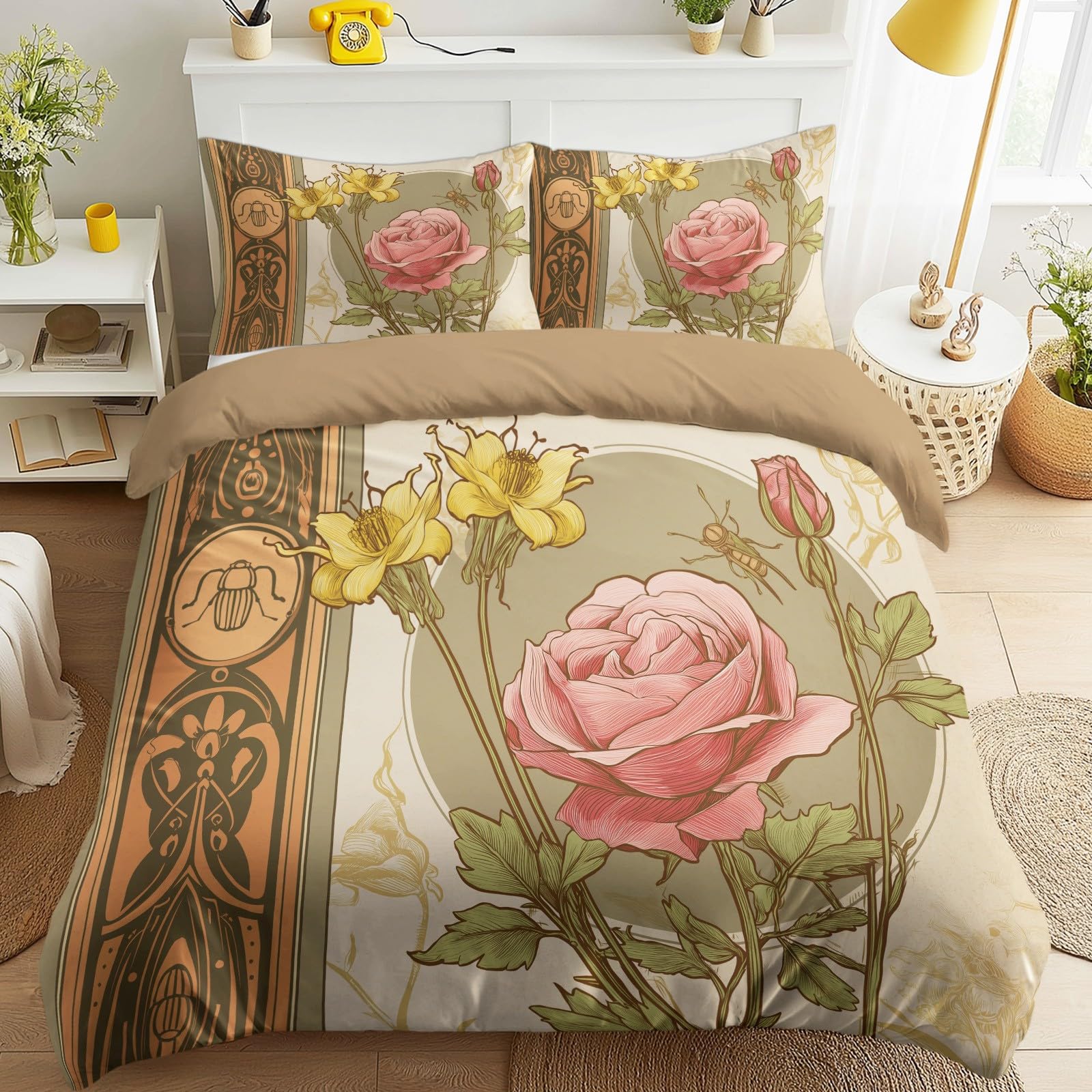 Housse de couette 180 x 220 cm pour lit 2 personnes style pastoral