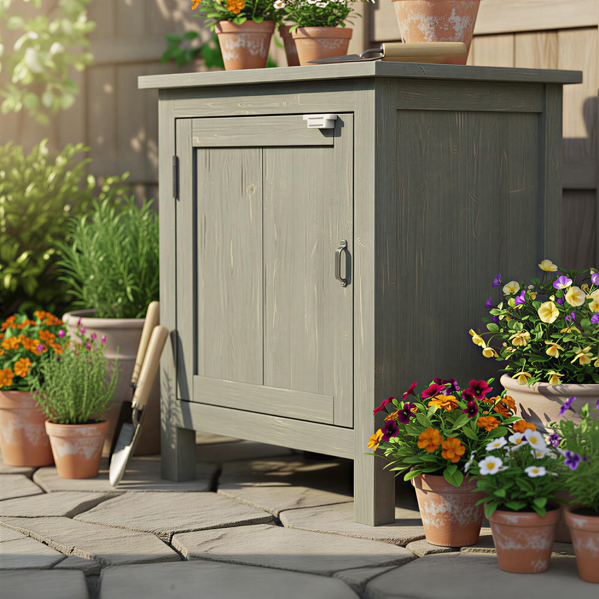 Outsunny Armoire de Jardin sur Pied Double Porte étagère et Toit bitumé relevable dim. 74L x 43l x 88H cm Bois Massif de Sapin