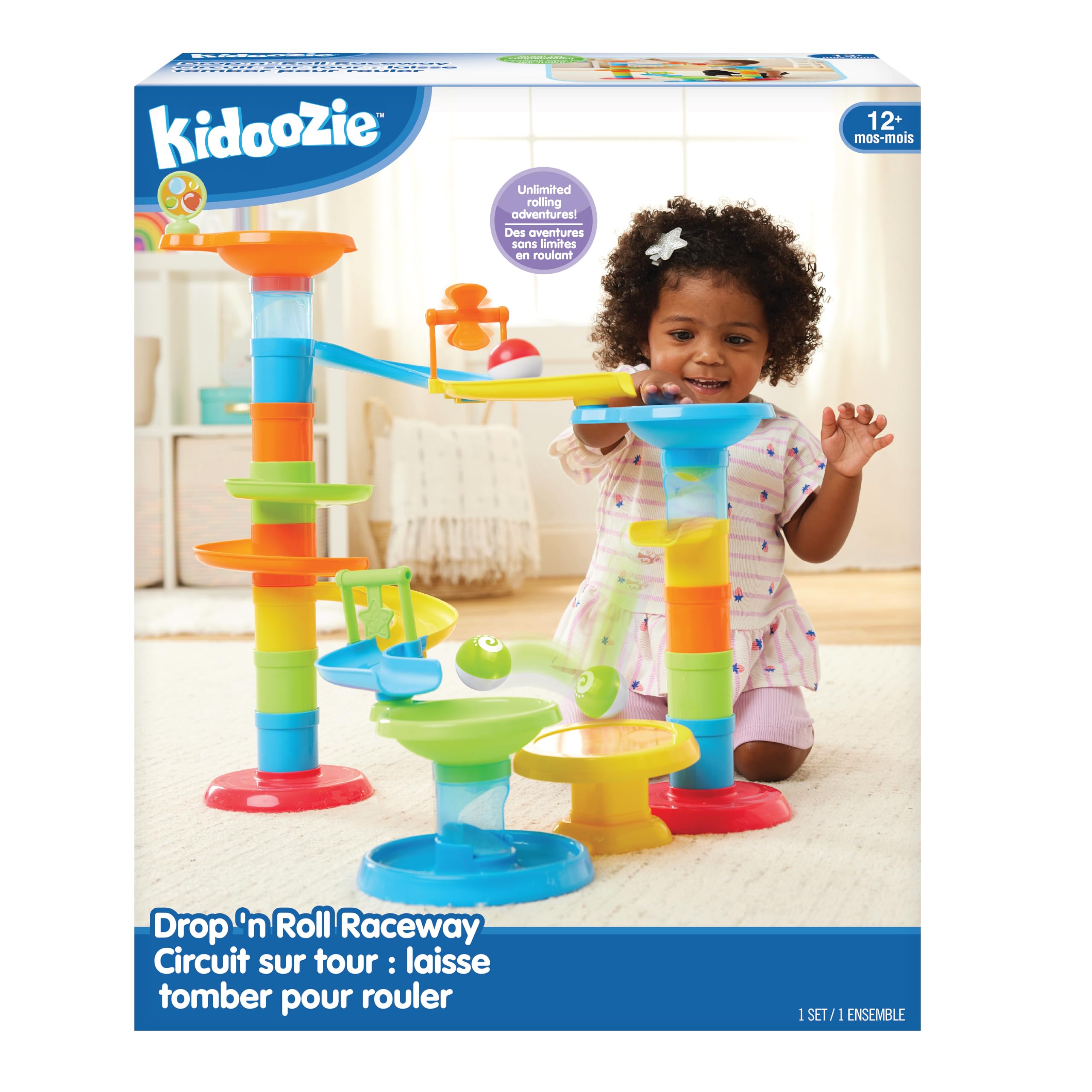 Kidoozie Drop N' Roll Raceway – 30-teiliger Kugelturm mit 3 bunten Bällen – ab 12 Monaten