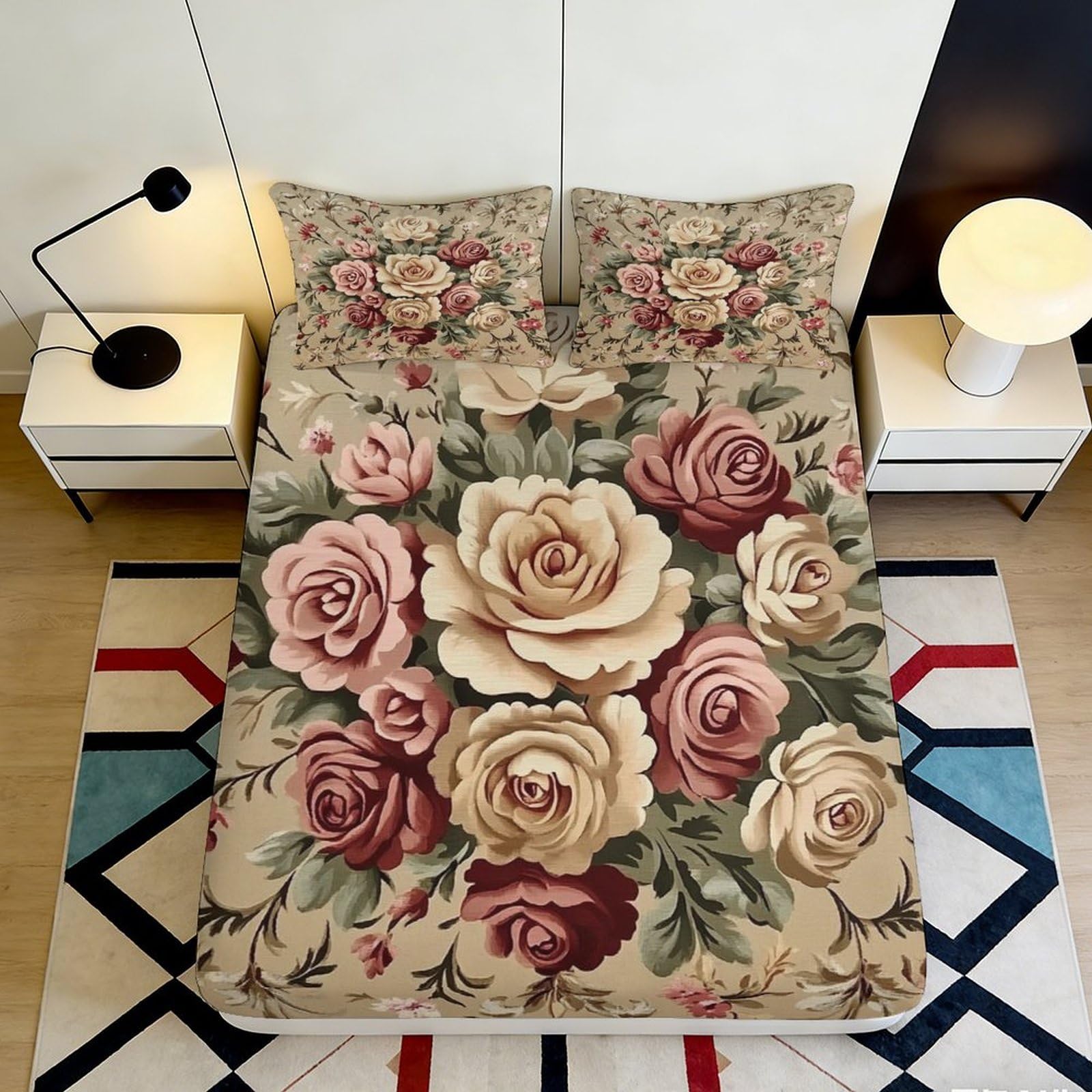 Pnayamiorkfel Style-4 3D Printed Vintage Rose Fitted Sheet Microfiber Floral Mattress Cover For Bedroom Guest Room Dustproof Decor 90X200x25cm