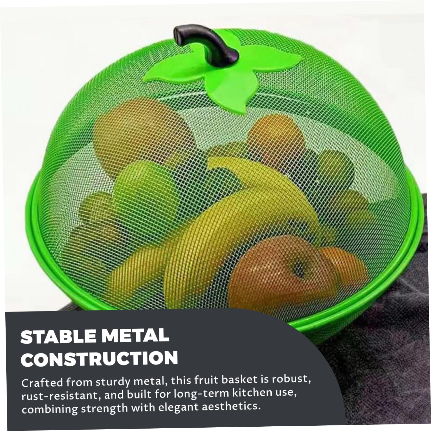 Ciotola per frutta, cesto per frutta in rete da 2 pezzi con coperchio Ciotola in metallo da 11 pollici con manico carino e contenitore coperto a prova di mosca con fondo rialzato per cucina, cestino
