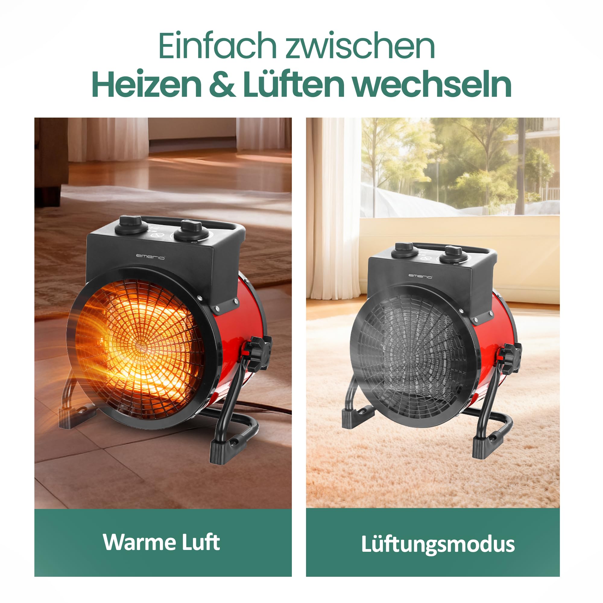 EMERIO - Radiateur soufflant Power 3000 W - Chauffage céramique - Chauffage électrique Turbo avec protection contre la surchauffe - Puissant - 2 niveaux de chauffage - Pour chantier, maison, atelier,