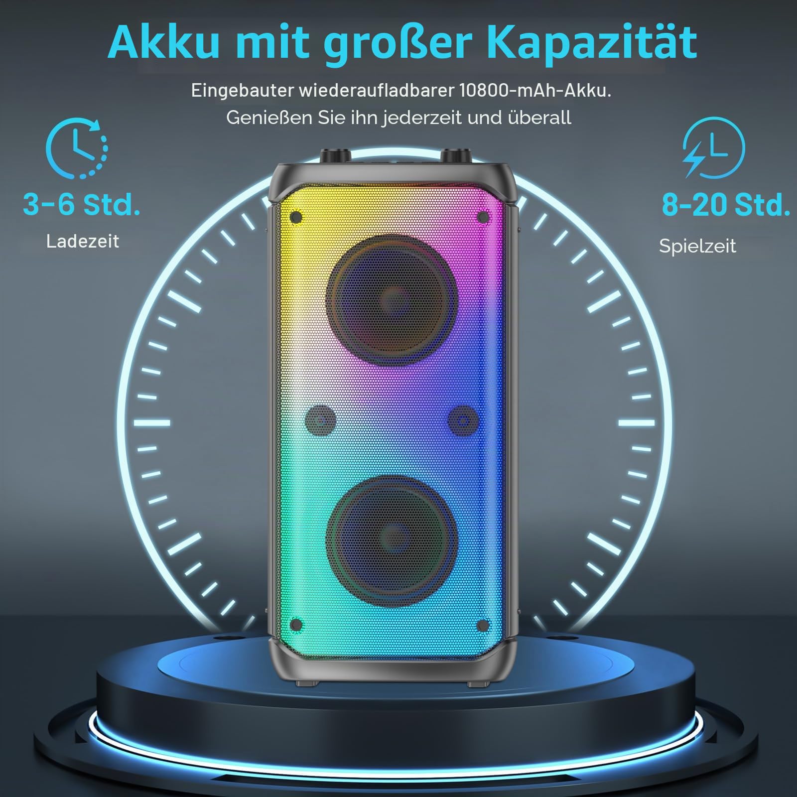 Bluetooth-Lautsprecher, kabellos, 80 W Spitze, kabellos, TWS, tragbare Outdoor-Party-Lautsprecher mit Subwoofer, tiefer Bass, 6 bunte LED-Lichter, lauter Stereo-Sound, Boombox für Party, Zuhause