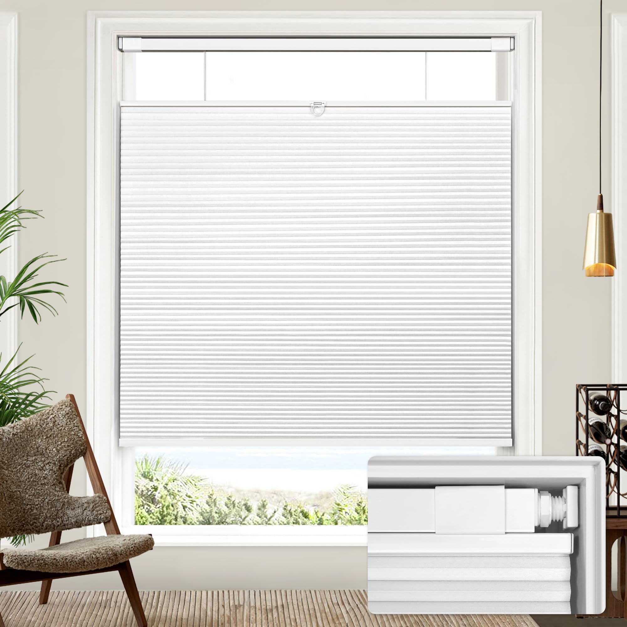 Lazblinds Upgraded Magnetic Top Down Bottom Up (TDBU) Honeycomb Blinds, No Drill No Tools Easy Install Cordless Cellular Shades for Windows 48" W x 64" H, White - Blackout