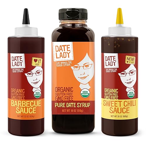 Date Lady Paquete: Sirope de dátiles | BBQ | Chile dulce - endulzado naturalmente, vegano, sin gluten, sin azúcar añadido