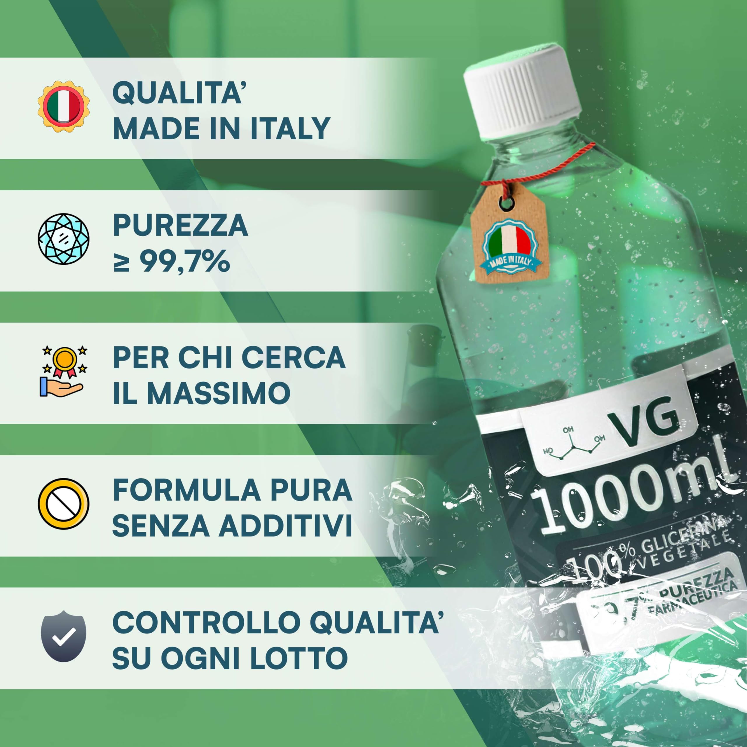 Glowell Kit 2000 ml Glicerina Vegetale Pura e Glicole Propilenico 1000 ml ciascuno, Purezza Farmaceutica 99.9%, Base Neutra 50/50 Multiuso Cosmetico e Tecnico, Made in Italy