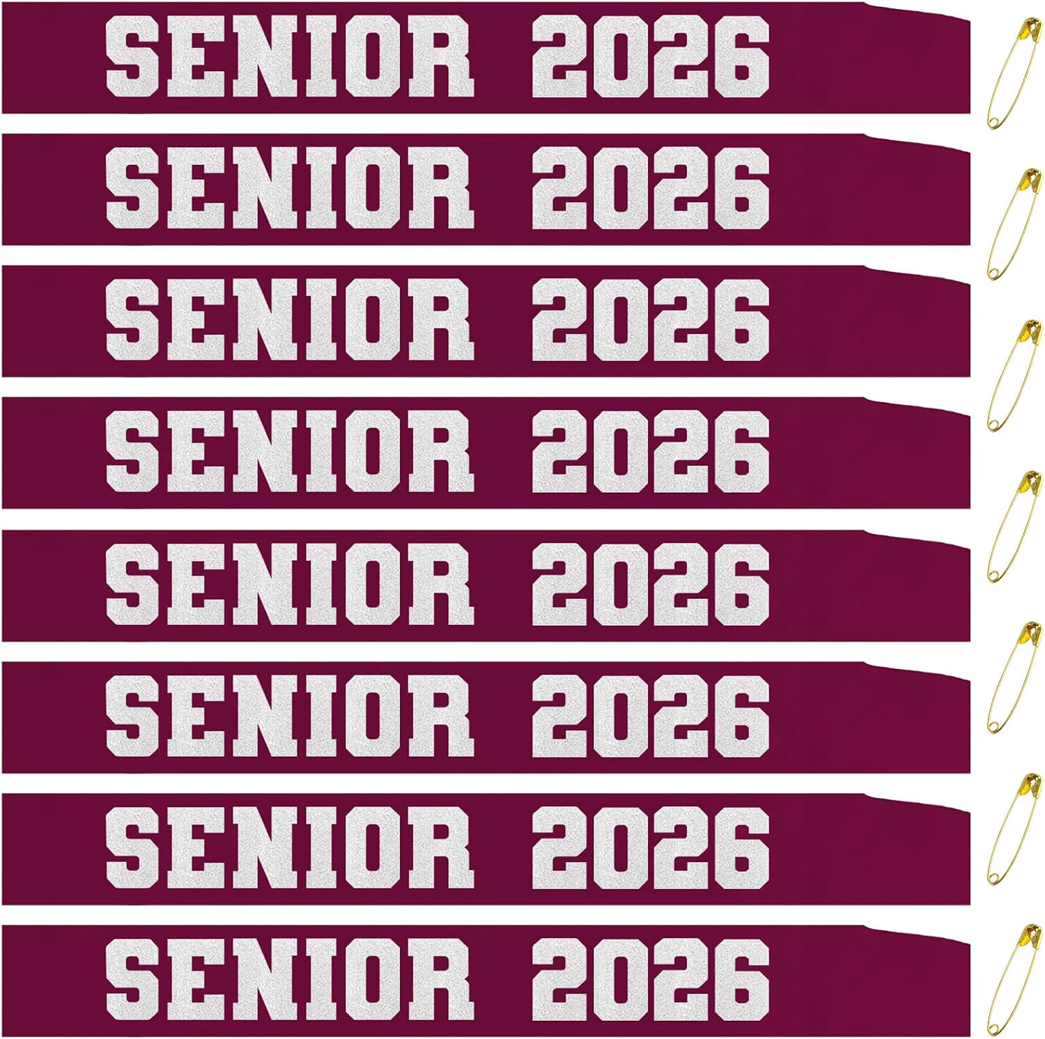 8 Pcs Burgundy Red Senior 2026 Sashes with Silver Glitter Letters - Maroon Senior Sash Class of 2026, Celebration Cheer Sash, Class Competition Sashes, Graduation Party Supplies, Favors
