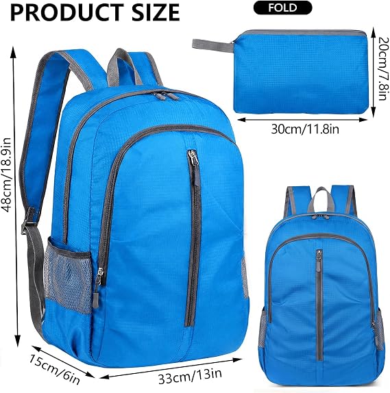 Lightweight Foldable Backpack, 30L Waterproof Rucksack, Blue