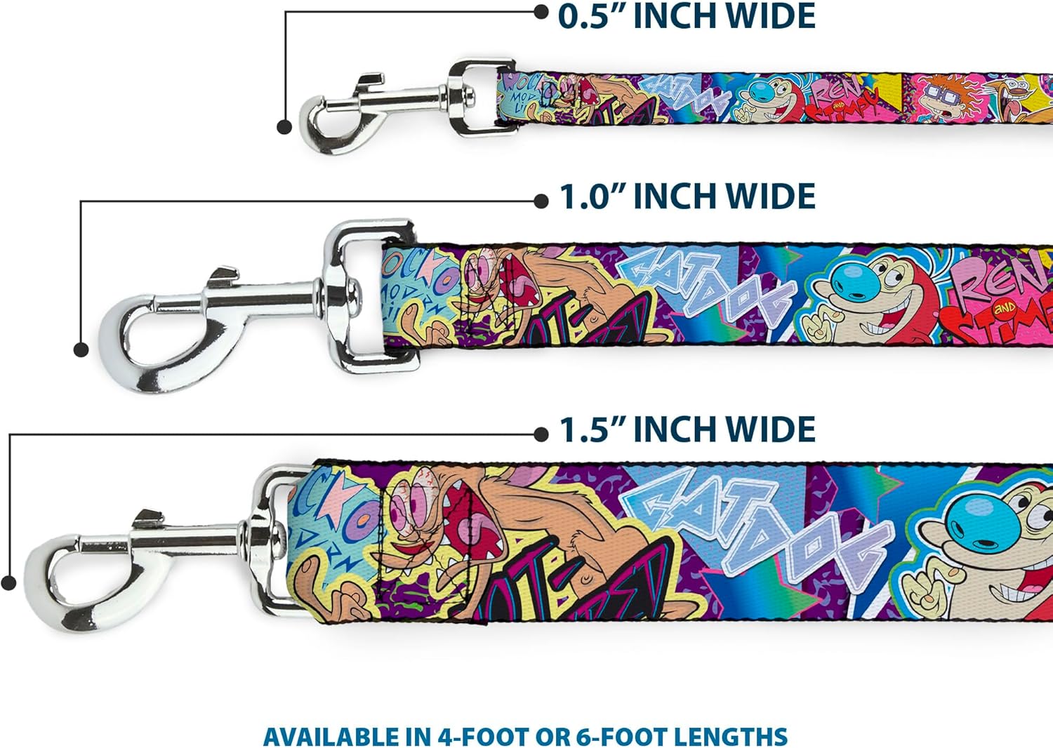 Dog Leash Nick 90s Rewind 7 Character 4 Logo Collage 6 Feet Long 1.0 Inch Wide