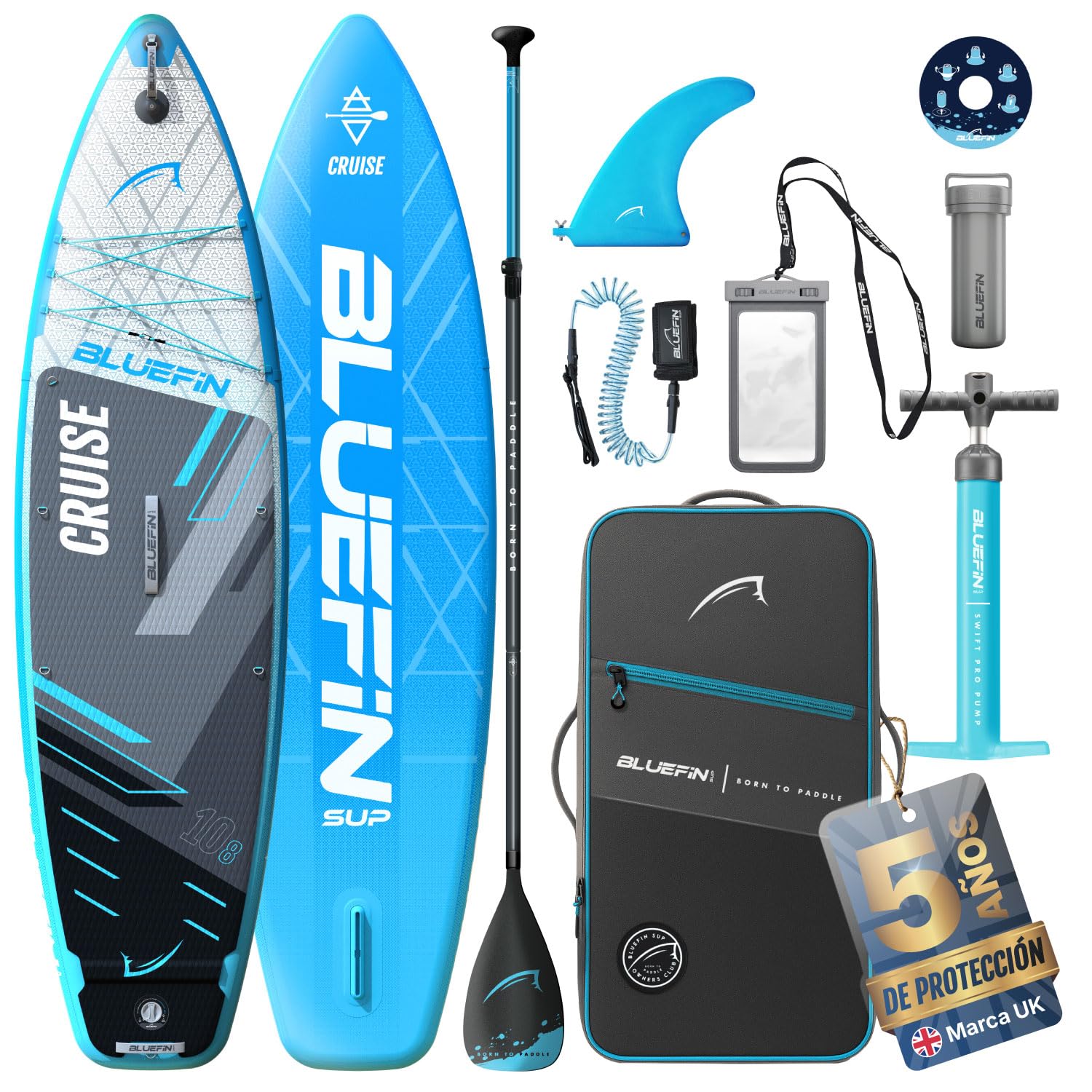 Bluefin Cruise 10'8 - Tabla de Paddle Hinchable | Paquete y Accesorios Premium Sup | Almohadilla Antideslizante y Ligera | Tabla de Remo de Surf Todoterreno de 6 Pulgadas de Grosor | Tabla de pie