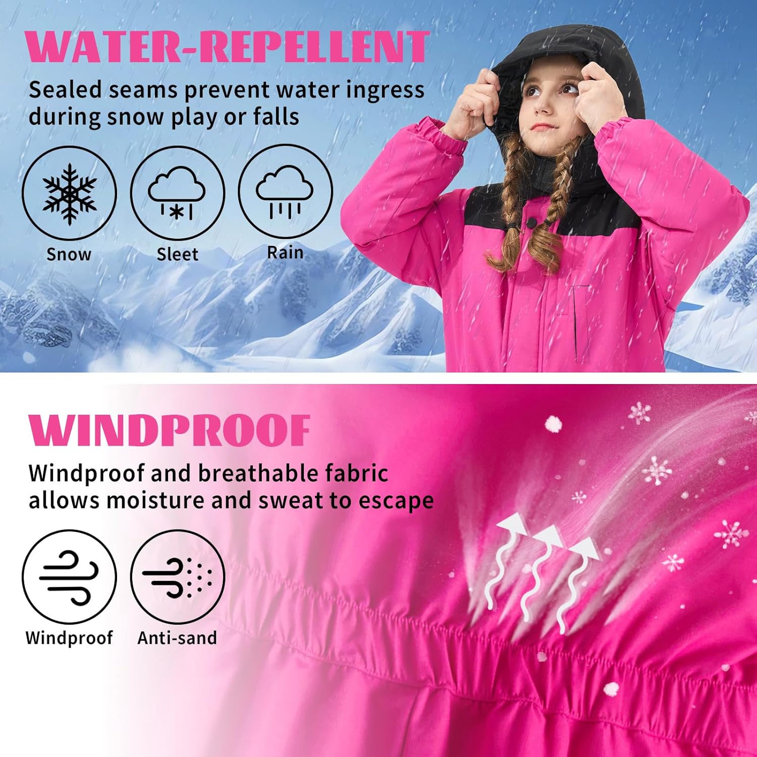 Owntop Kids Toddler Snow Suit One Piece for Boys Girls Lightweight Insulated Ski Suit Windproof Hooded Snowsuit Baby Jumpsuit