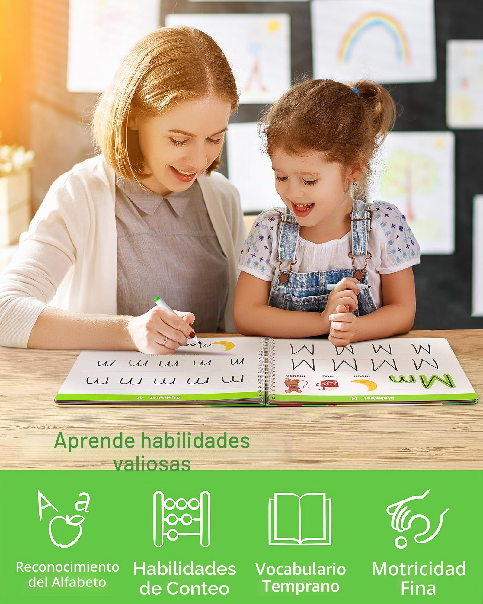 Coogam - Libro de ejercicios para aprender a escribir, números, letras, libro de práctica, alfabeto ABC, palabras visuales, escritura a mano, juguete educativo Montessori para niños en edad preescolar