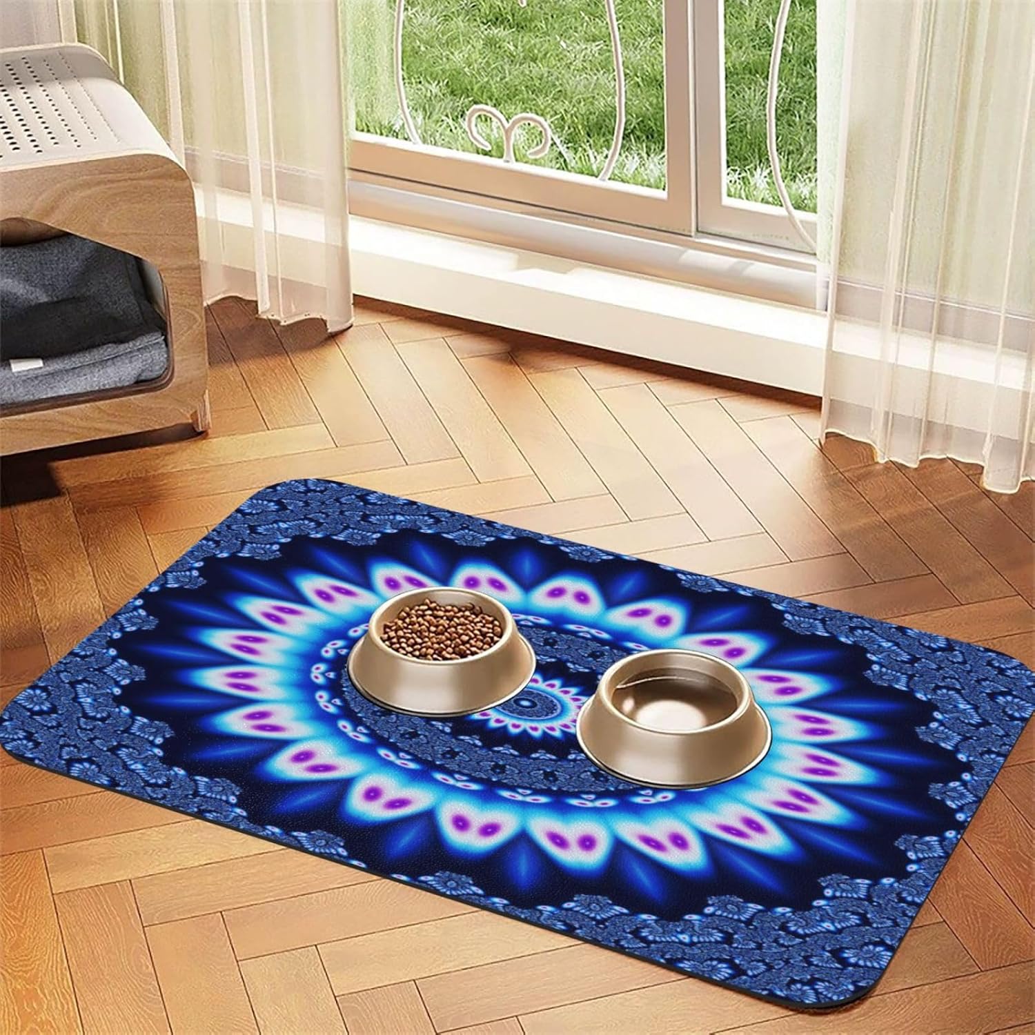 Mandala Evil Eyes Greek Pet Feeding Mat-Absorbent Quick Dry Pet Cat Dog Food Mat Non Slip Waterproof Rubber Dish Placemat